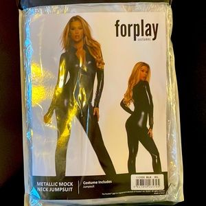 Black Metallic Mock Neck Jumpsuit